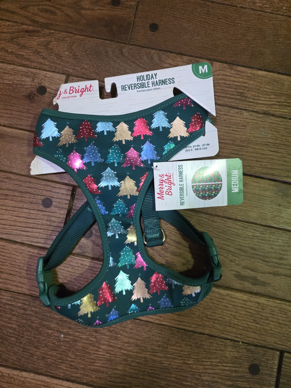 Merry & Bright Green Holiday Reversible Dog Harness - Medium